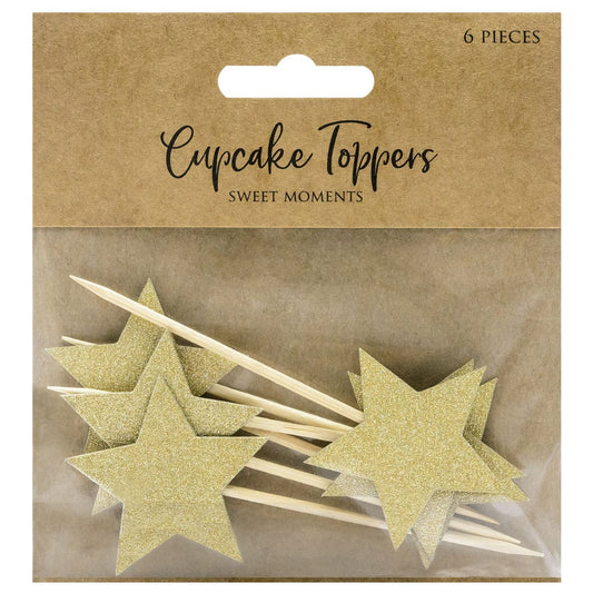 PARTYDECO CUPCAKE TOPPER STERNE - GOLD 6-TEILIG