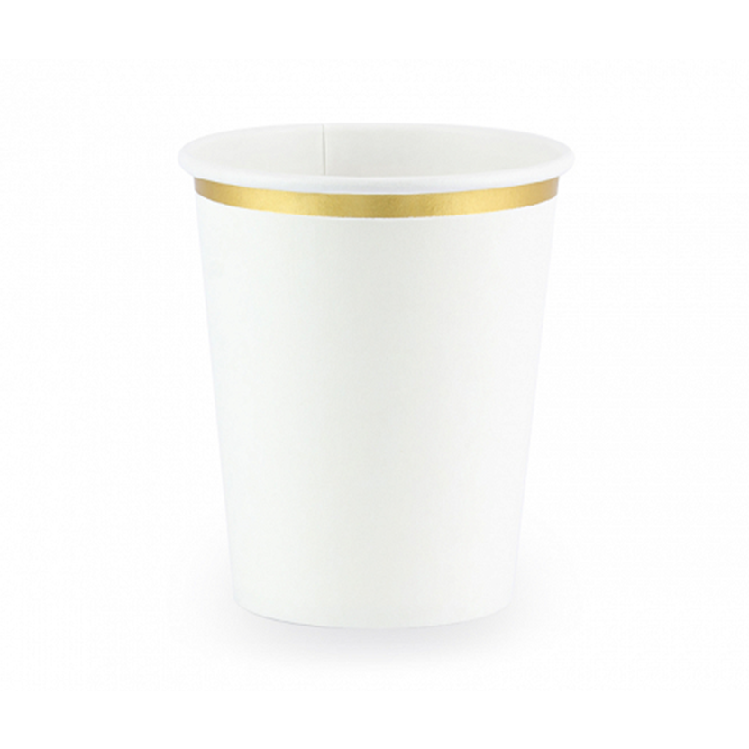 6 Pappbecher Trend - 260ml - Weiß & Gold