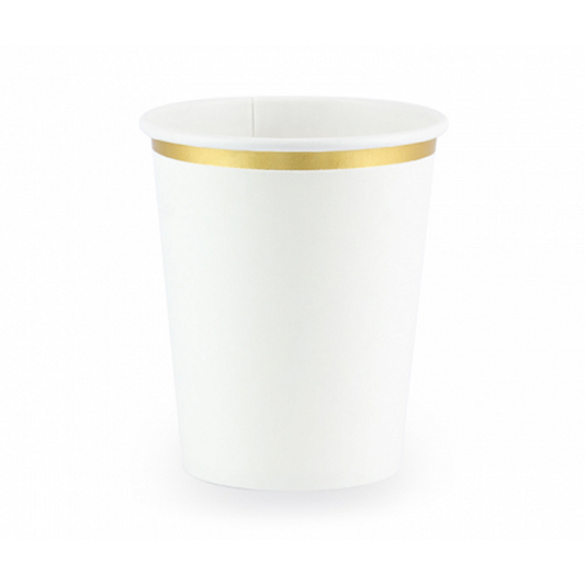 6 Pappbecher Trend - 260ml - Weiß & Gold