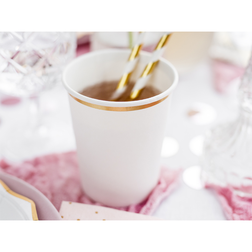 6 Pappbecher Trend - 260ml - Weiß & Gold