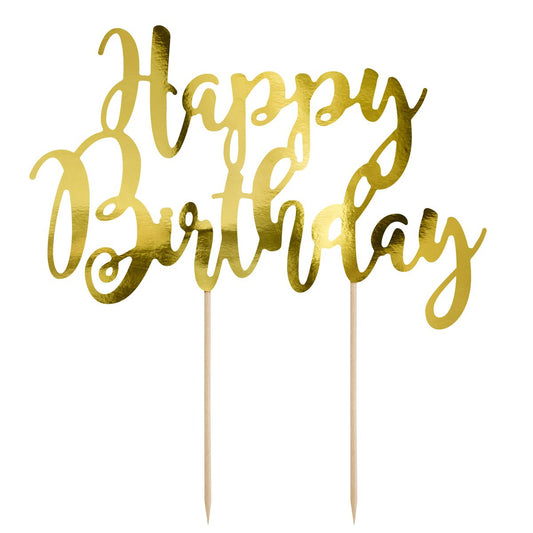 PARTYDECO CAKE TOPPER HAPPY BIRTHDAY - GOLD