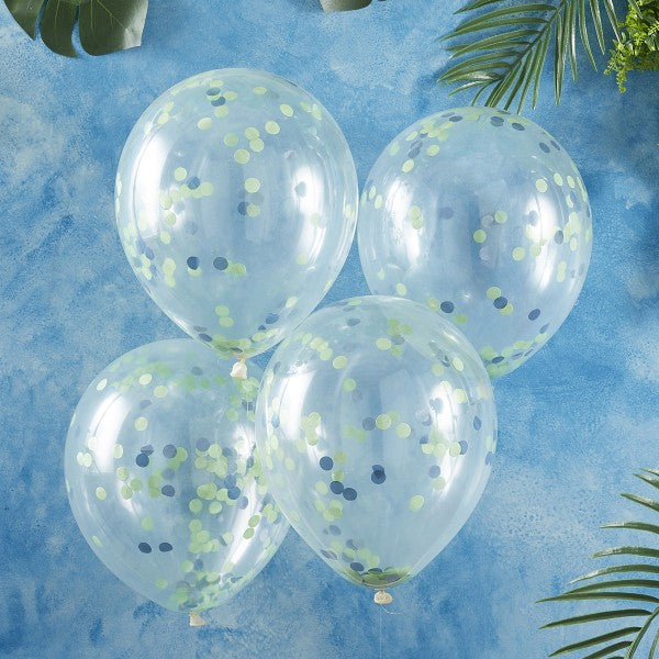 5 Balloons - Blue and Green Confetti Balloons