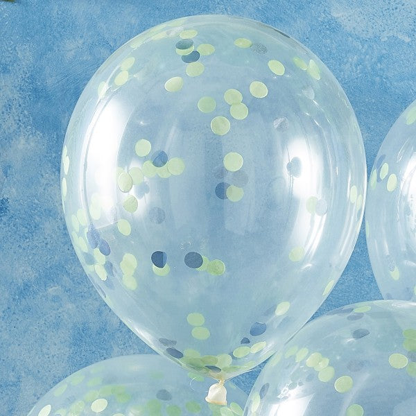 5 Balloons - Blue and Green Confetti Balloons