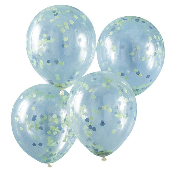 5 Balloons - Blue and Green Confetti Balloons