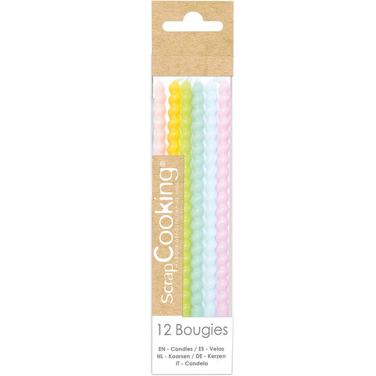 SCRAPCOOKING LANGE GEDREHTE PASTELL-KERZEN 12 CM PK/12