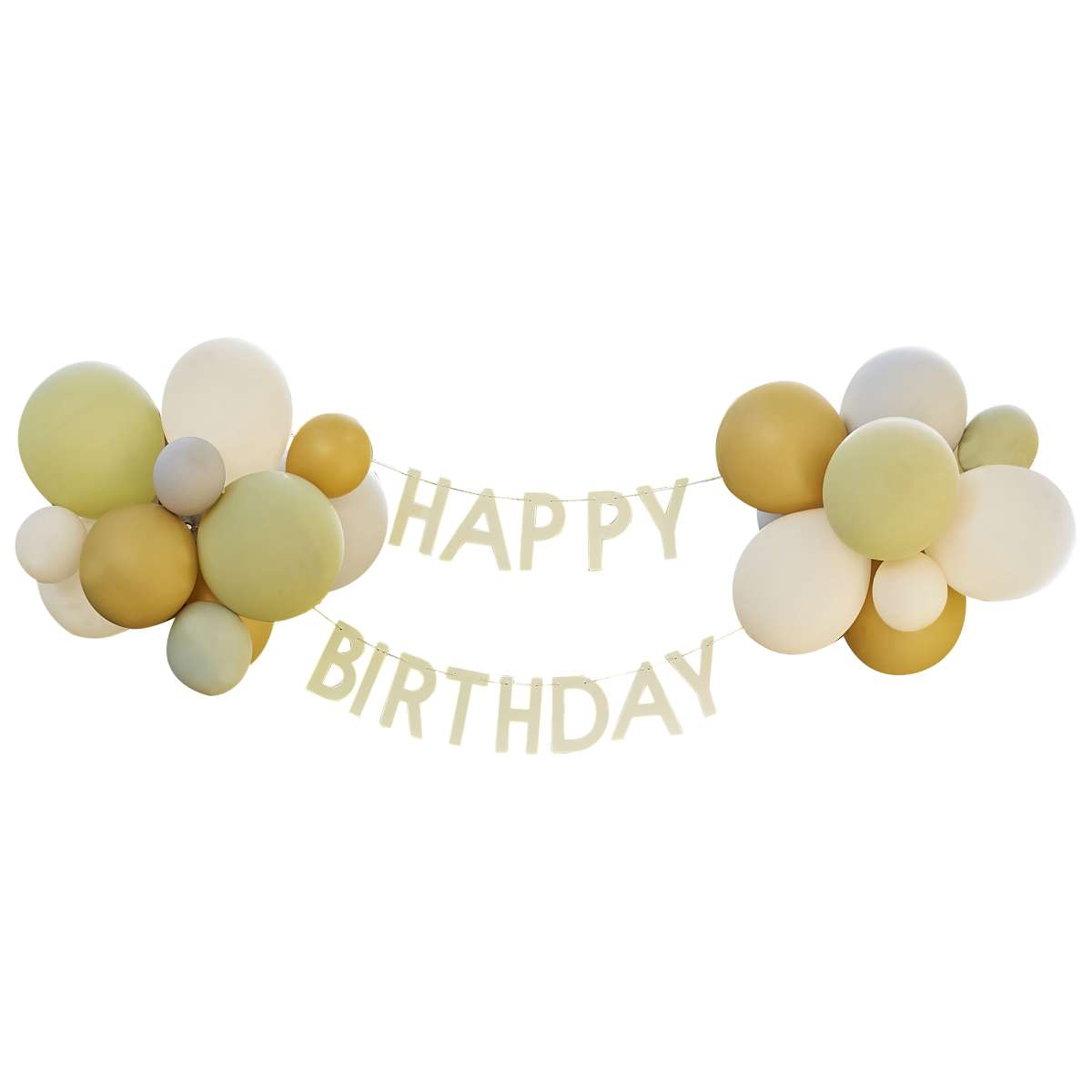  1 Bunting - Happy Birthday with Balloons - Green, Grey, Sand and Gold Chrome